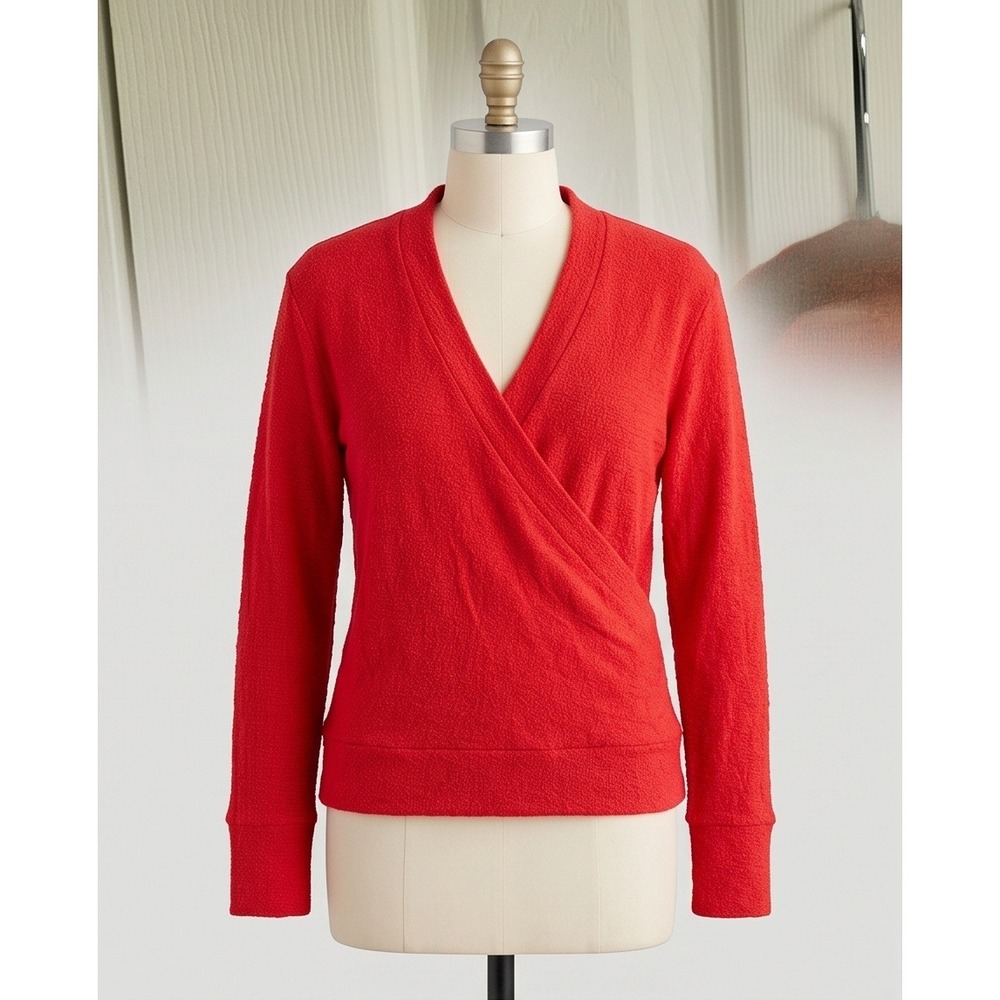 J.‎ Crew M Womens Textured Cotton Wrap Front Pullover Sweater Red Medium NWT